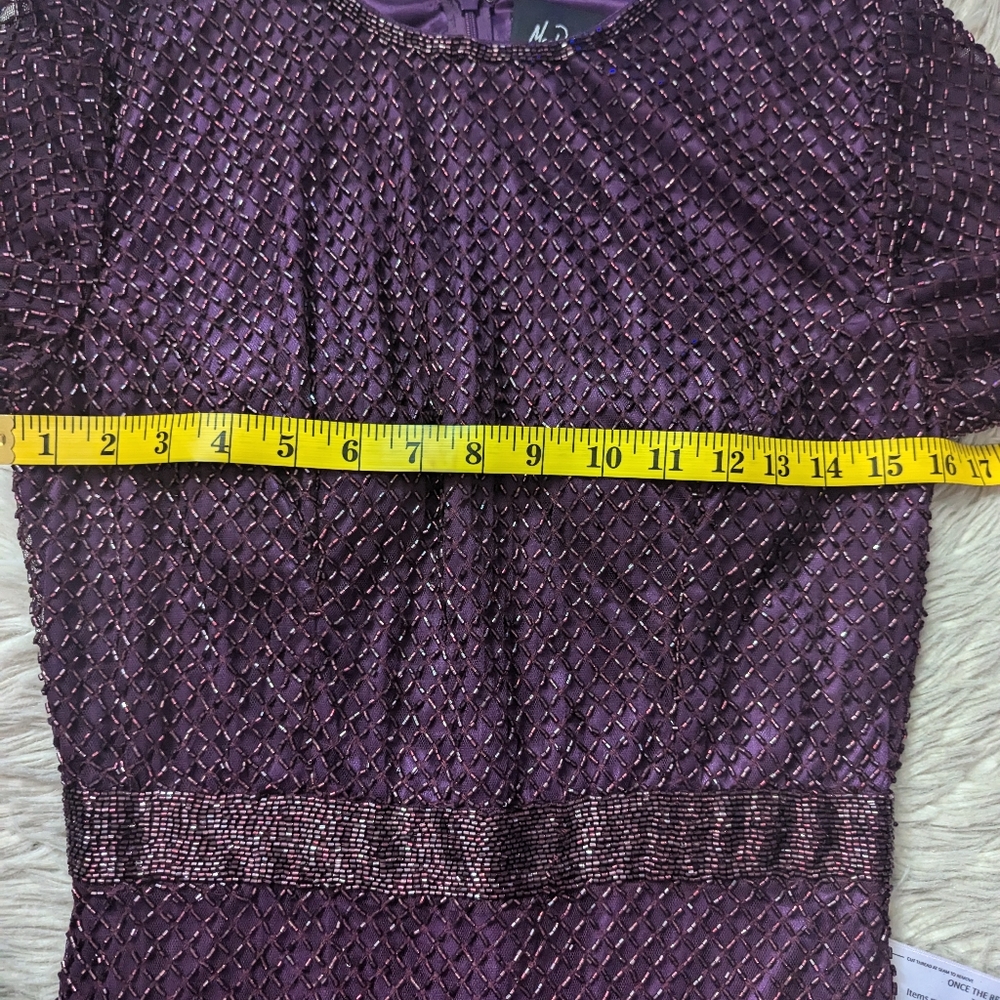NWT Mac Duggal Long Sleeve Lattice Beaded Cocktail Dress in Aubergine 5530 - Picture 11 of 16